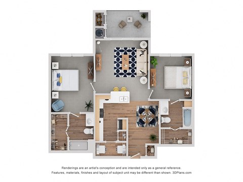 Ellington Floor Plan at Cedars of Elk Drive 55+ Apartments, Texas